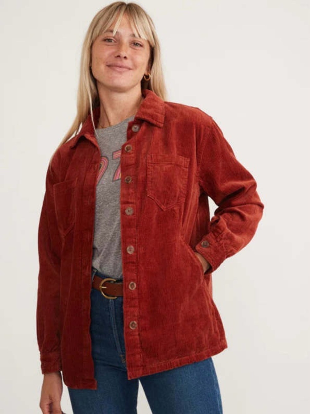 Marine Layer Shacket Jemma Shirt Jacket Corduroy Button Front Utility Henna Sz M